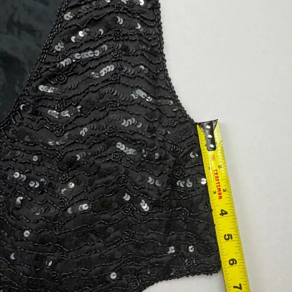 At Once Vintage Black Silk Beaded and Sequined Cropped Vest, Size Large - Image 4