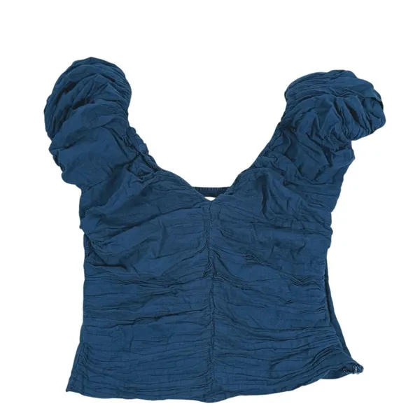 Abercrombie & Fitch Ruched Puff Sleeve Top S Blue Coquette Romantic Prep Cottage - Image 2