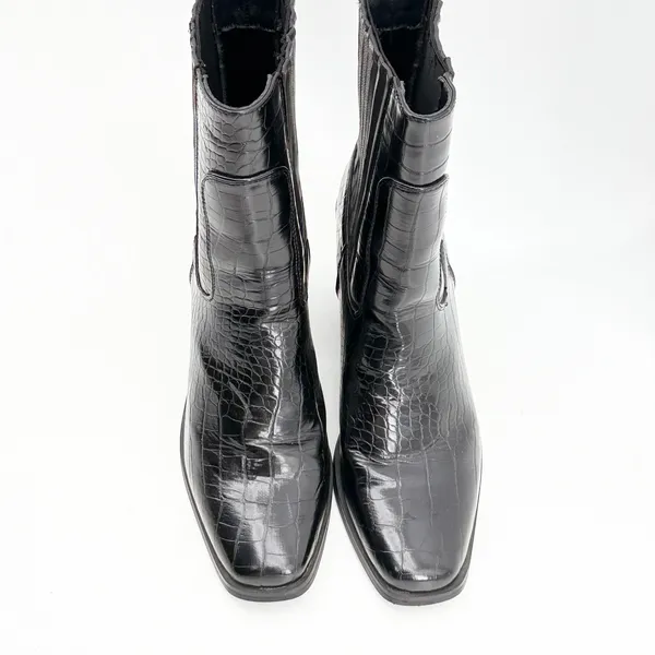 Halston Womens Black Croc Embossed Square Toe Block‎ Heel Chelsea Boots Size 8 - Image 2