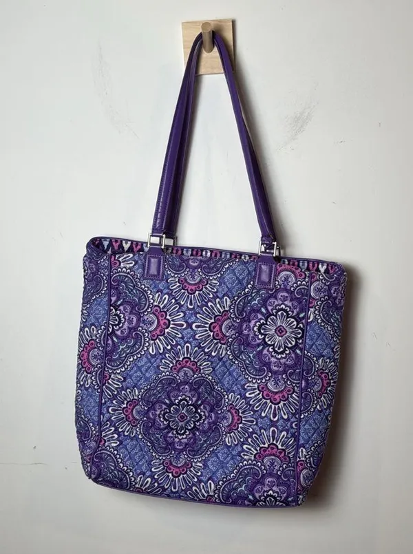 Vera Bradley Crosstown Tote Shoulder Bag Purple Lilac Tapestry Retired Pattern - Image 5