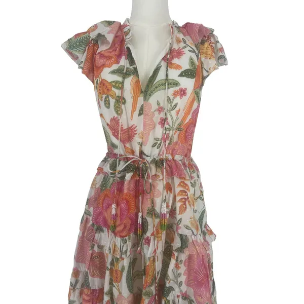 Farm‎ Rio Macaw Bloom Off-White Tropical Floral Cotton Mini Dress XS - Image 5