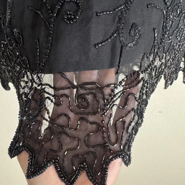 Laurence Kazar Beaded Silk Blouse Womens Small Black Short Sleeve Evening Top - Image 9
