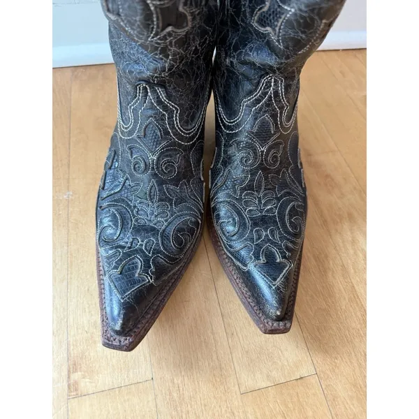 Corral Vintage Black Leather Exotic Lizard Inlay Cowgirl Boots C2108 Women's 7 M - Image 5
