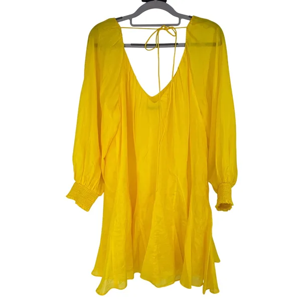 Alice + Olivia Dress Womens S Yellow Silk Cotton Tie Back Mini‎ Boho Luxury - Image 2