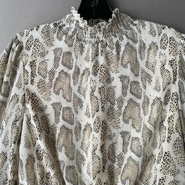 Lucy Paris‎ Snakeskin MobWife Office Siren Smocked Peplum Blouse S Cream - Image 2