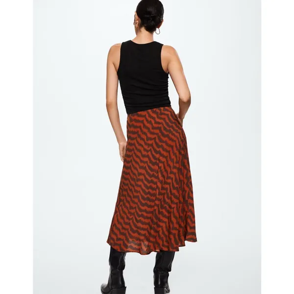 Mango Womens Animal Print Elastic Waist Flowy Midi Skirt Red Orange Black Size L - Image 4