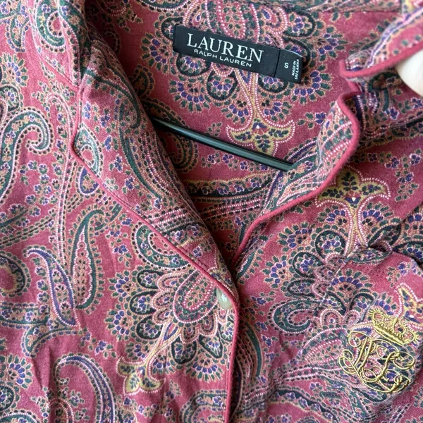 Lauren‎ Ralph Lauren Small Soft Knit Pajama Set Button Red Paisley Designer - Image 5