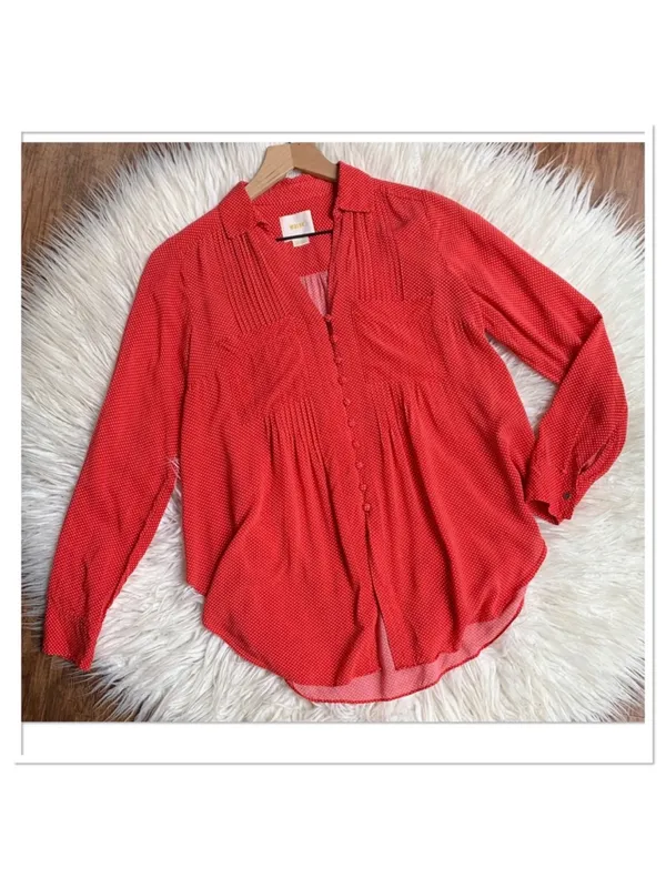 Anthropologie Maeve Matilda Polka Dot Blouse Button‎ Front Red White Size S - Image 5