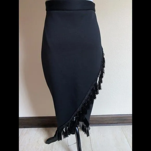 asos Form Fitting size 6 Black Tassels Skirt Made In UK‎ - Image 2