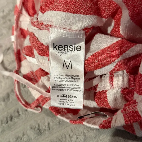Kensie Jeans Red White Striped Linen Blend Wide Leg Cropped Jumpsuit Medium - Image 6
