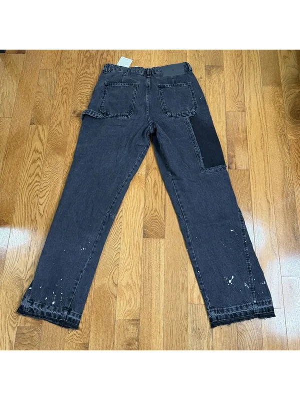 Size 30 US Men’s Zara Carpenter Utility Jeans Gray Black Paint Splatter - Image 4