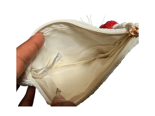 Wandering moon Beaded Football Clutch - Red and White - Image 3
