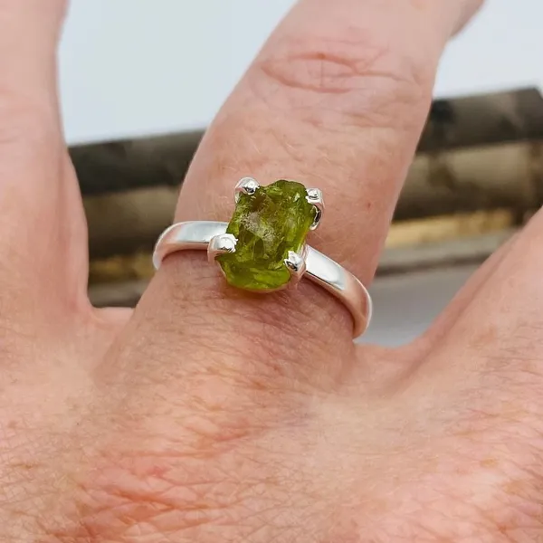 Natural Rough Green Apatite Rough Sterling Silver Ring Green - Image 4