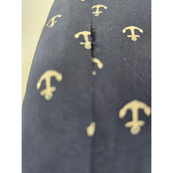 J.Crew Silk Blouse Women 6‎ Anchor Print Navy Blue Gold Button Boatneck* - Image 3