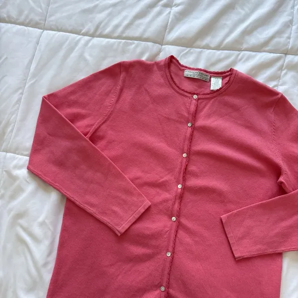 Carolyn Taylor Vintage‎ 90s Y2K Pink Cardigan Womens Size Small Dainty Romantic Whimsy Barbie - Image 2