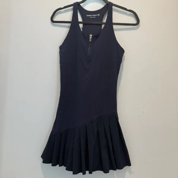 Outdoor Voices Tennis Dress Pleated Asymmetric Hem Racerback Quarter Zip XS - Image 2