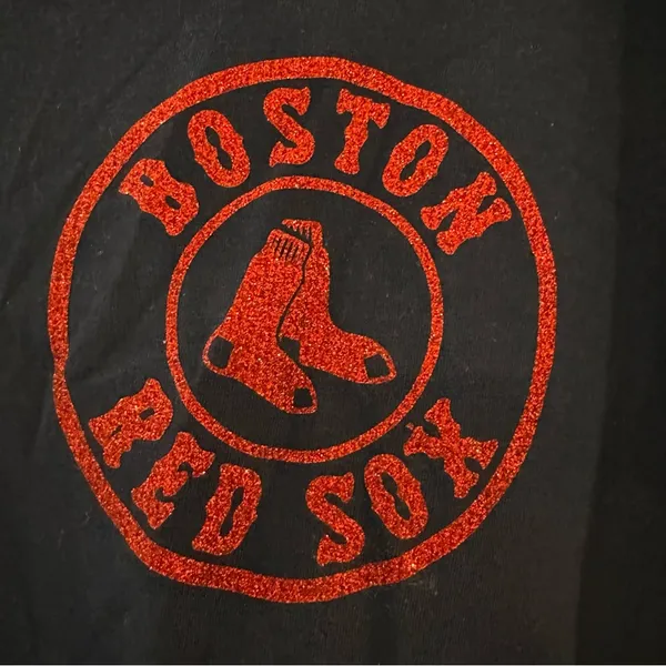 Goodfellow & Co Boston Red Sox Navy V-neck Short Sleeve‎ T-shirt with Red Glitter Logo Large - Image 5