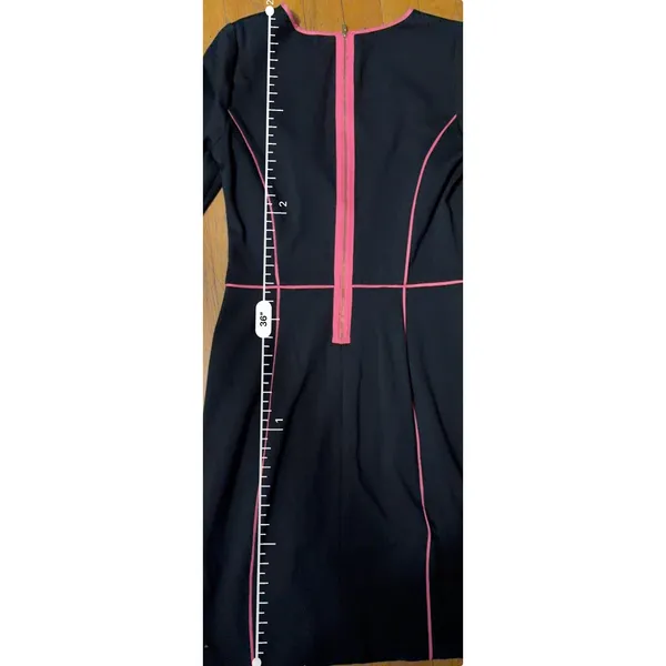 Banana Republic Black Sheath Dress Pink Trim Size 4 Fitted Work L-Sleeve Dress - Image 6