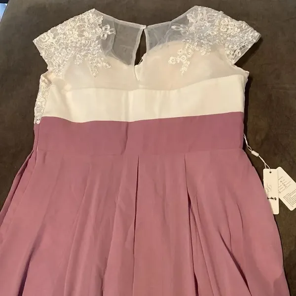 Women’s Ivory Lace Top Chiffon V-Neck with Cap Sleeves Dress Size 16 NWT - Image 12