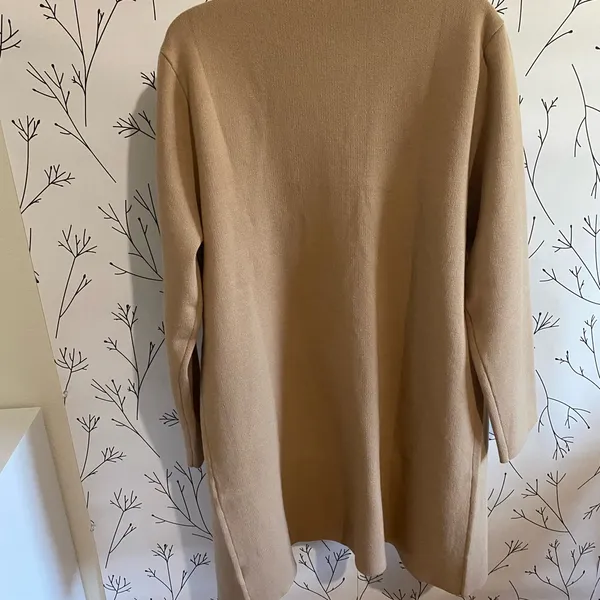Elegant Tan Open Front Cardigan with Pockets Size L - Image 2
