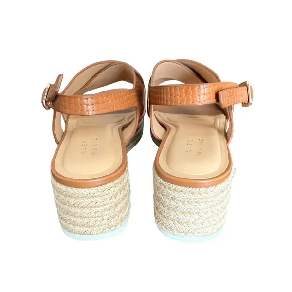 Alex Marie Women Brown Textured Leather Espadrille Wedge‎ Sandals 8.5M Boho chic - Image 5