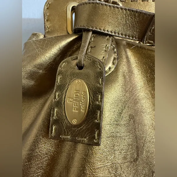 Fendi Gold Leather Selleria Villa Borghese‎ Satchel Shoulder Bag - Image 4