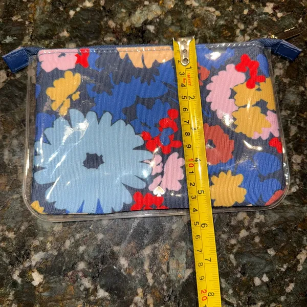 Kate‎ Spade Pencil Pouch Cosmetic Bag Plastic Covered Flowers (Papyrus) Blue R - Image 5