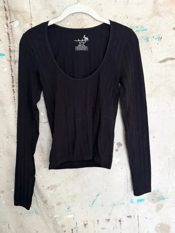 Free People Lucky You Black Ribbed Long Sleeve Top - Image 2