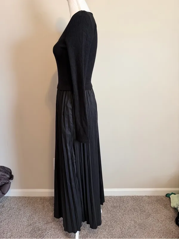 Melloday Mixed Media Long Sleeve Maxi Dress in black size medium - Image 7