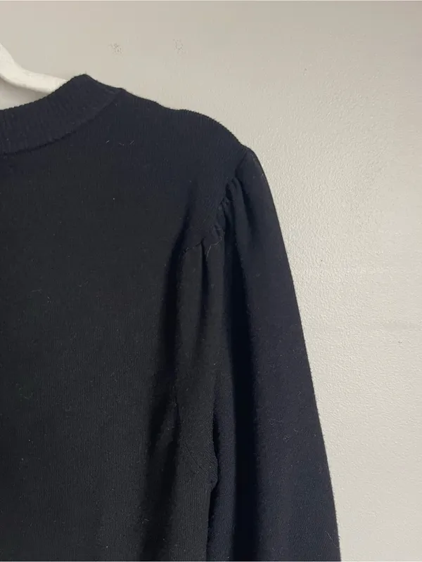 WILFRED Black Button-Front Cropped Puff Sleeve Cardigan Sweater Sz L - Image 4