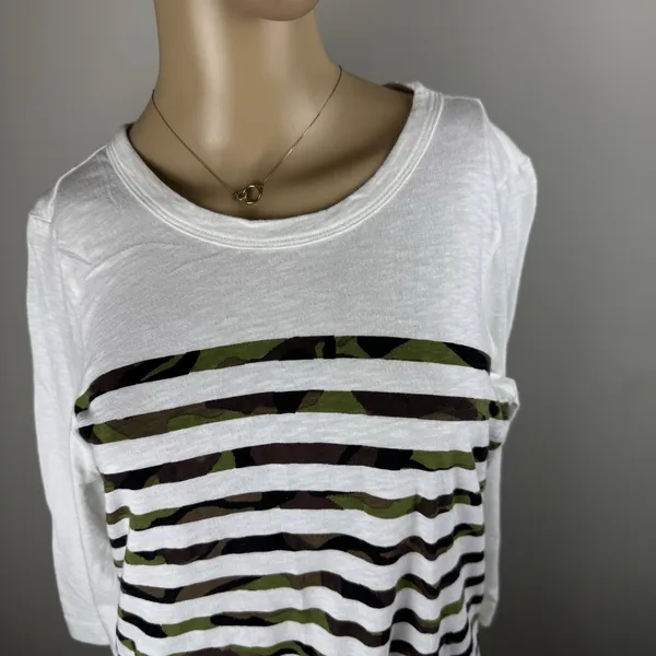 Gap Women's Medium 3/4 Sleeve White Camo Striped Shirt‎ 100% Cotton - Image 2
