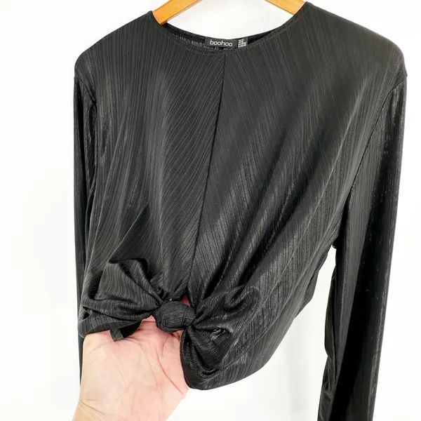Boohoo Black Laney Twist Front Crop Top XL Grunge Fairycore Y2K Whimsigoth Indie - Image 5