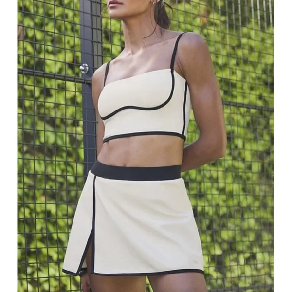Alo Airbrush Streamlined Bra Tank Ivory Black Padded Sports Bralette Crop Top XS - Image 9