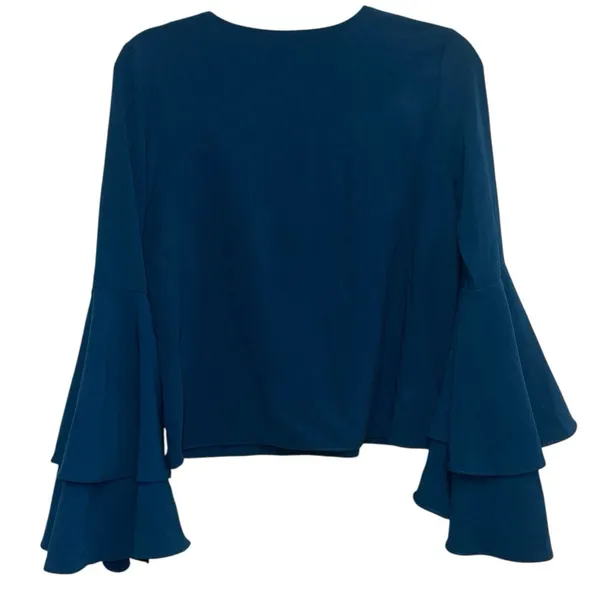 Sugar + Lips Teal Ruffle Bell Sleeve‎ Blouse V-Neck Flowy Top Medium - Image 3