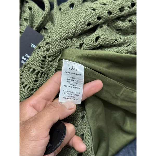 Lulus Green Crochet Knit Tie Halter Neck Wrap Midi Dress Sleeveless Small NWT - Image 7