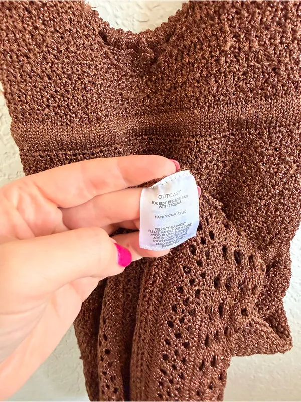 Outcast Braylee Brown knit Crochet Halter Mini Dress - Large L - Image 11