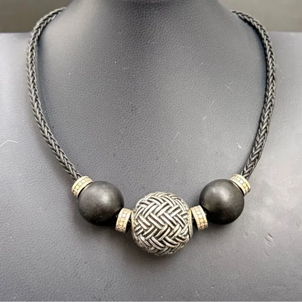 BRIGHTON Neema Chunky Ethnic Style Black Braided Cord Beaded Collar Necklace - Image 4
