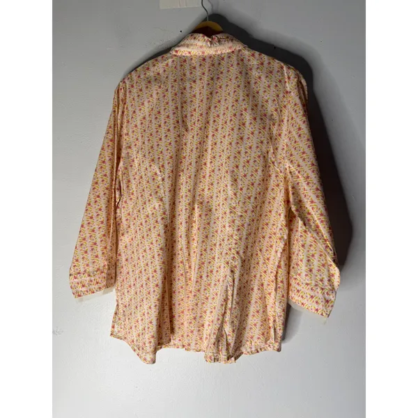 Vintage april Cornell orange floral cotton collar‎ 3/4 sleeve button down XL - Image 2