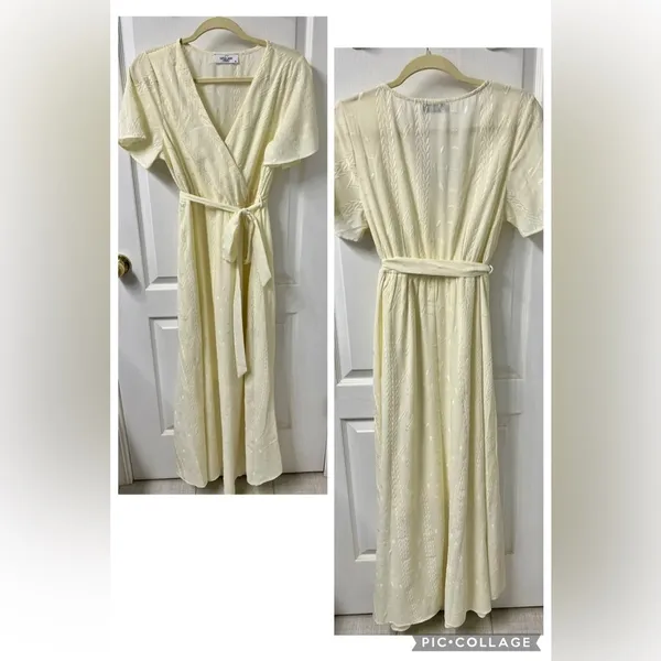NWOT Carly Jean Los Angeles Butter Yellow Embroidered Maxi Wrap Dress XL Boho - Image 2