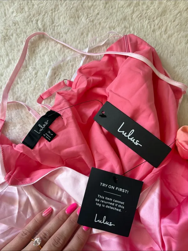 Lulus Dela Light Pink Ombre Satin Mini Dress Size XL NWT Party Sexy Glam Wedding - Image 6