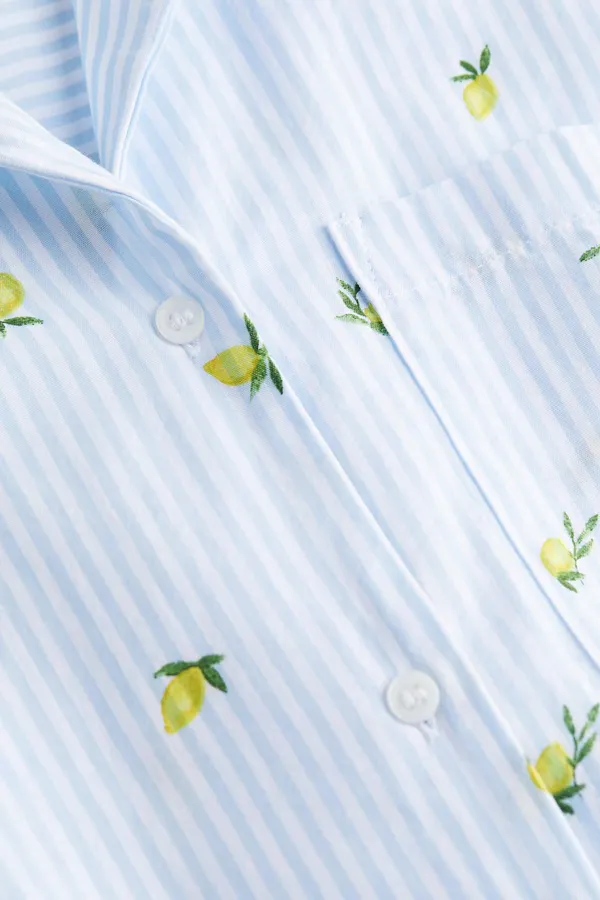 H&M Blue White Striped Shirt and Shorts Lemon Print Pattern Set - Image 5
