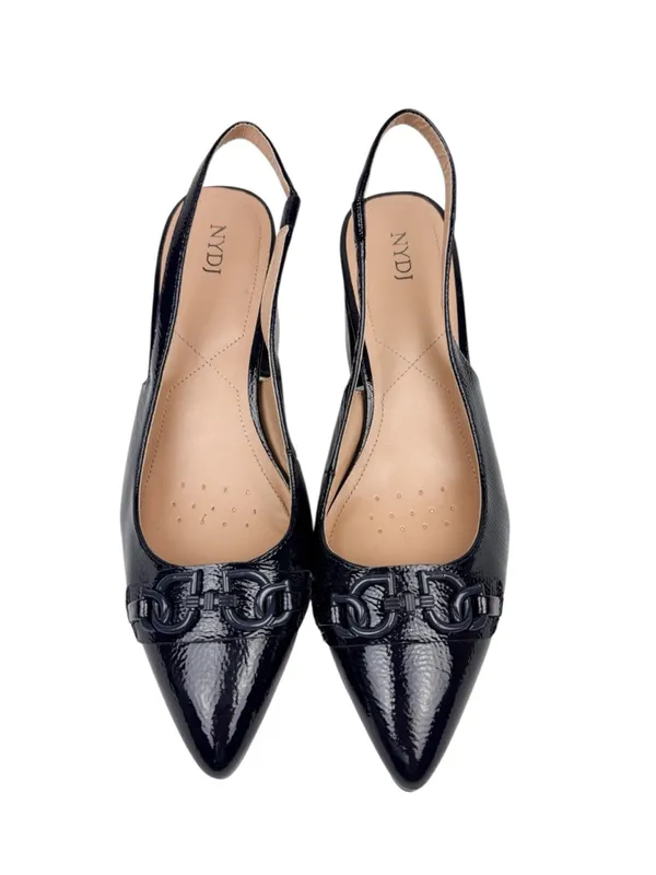 NYDJ Sanya Point Toe Slingback Heels Navy Patent Leather Size 9 - Image 3