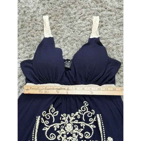 Women’s Blue Maxi Dress Size M Padded Lace Accents Embroidered Boho Cottagecore - Image 11