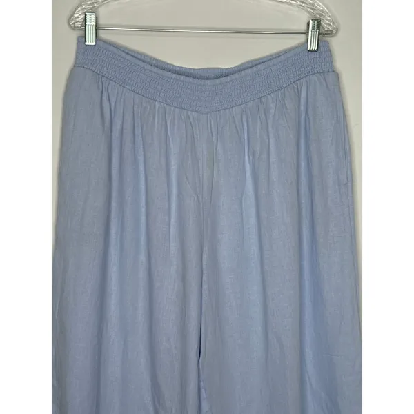 Aerie 2020s Blue Linen Blend Wide Leg Pants XL Elastic Waist Pockets NWT - Image 3