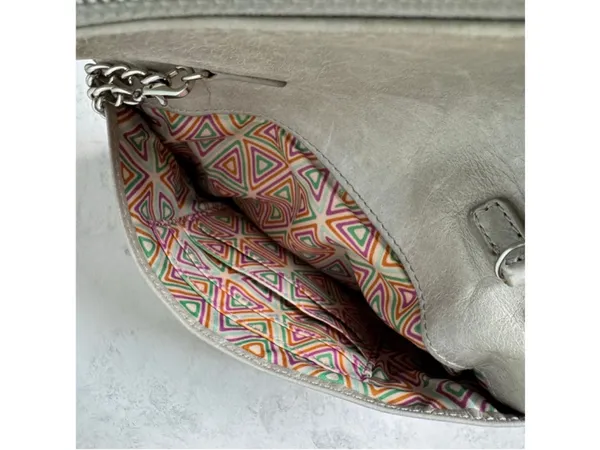 Women's Hobo Daria Leather Shoulder Bag Clutch Small Taupe Silver - Image 7