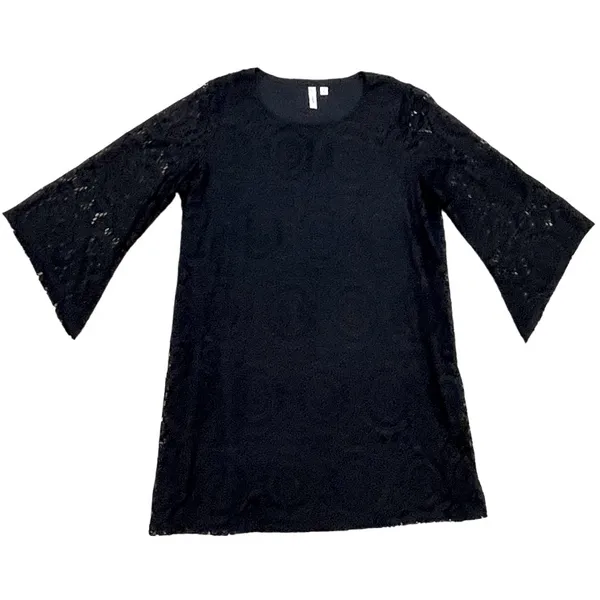 Tacera Black Knit Lace Dress Three-Quarter Sleeved - Image 2