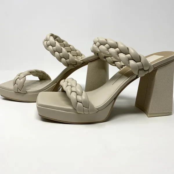Dolce Vita Ivory Ashby Platform Braided Faux Leather Sandal Block Heels 9.5 - Image 5