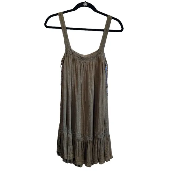 Free People Sweet Thing Tunic Mini Dress Lace-Up Side Ties Moss Medium green - Image 3