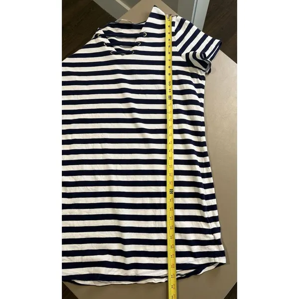 MICHAEL KORS Nautical Women’s 1X Blue & White Striped Dress Short Sleeve V Neck - Image 6