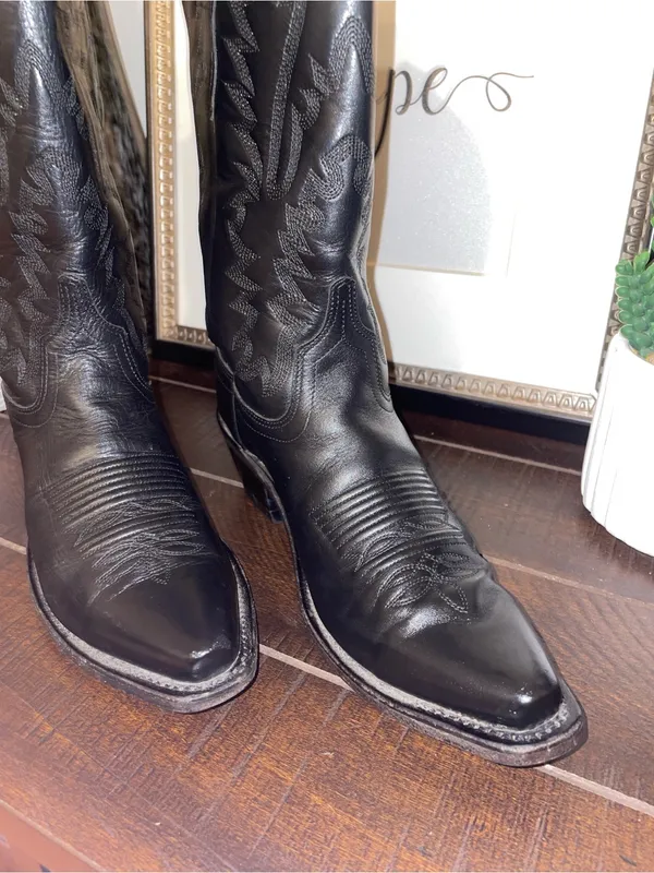 Old West Black Leather Western Heeled Boots LF1510 Size 6 - Image 9